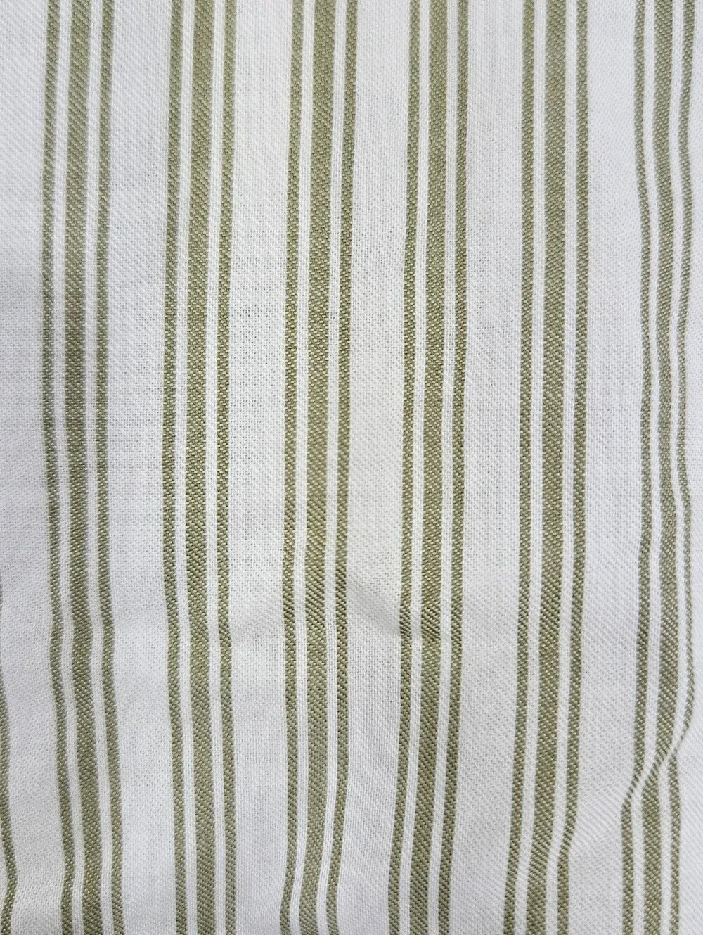 VTG Pottery Barn Olive Green Cream Ticking Stripe KING Fitted Sheet Cotton 2007
